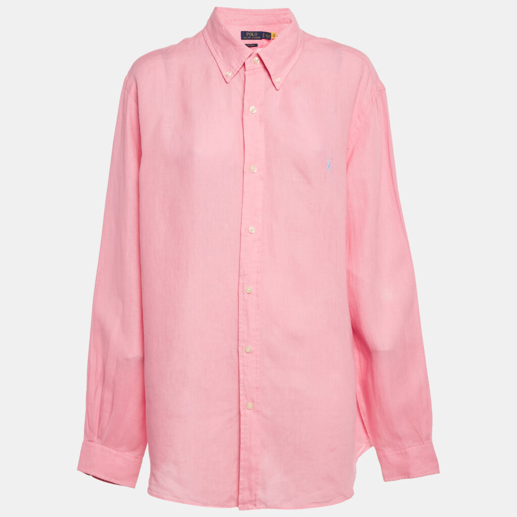 Polo Ralph Lauren Pink Logo Embroidered Linen Shirt XL Polo Ralph Lauren Pink Logo Embroidered Linen Shirt XL