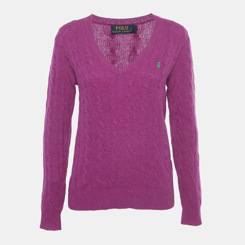 Polo Ralph Lauren Purple Logo Embroidered Cable Knit Sweater M Polo Ralph Lauren Purple Logo Embroidered Cable Knit Sweater M