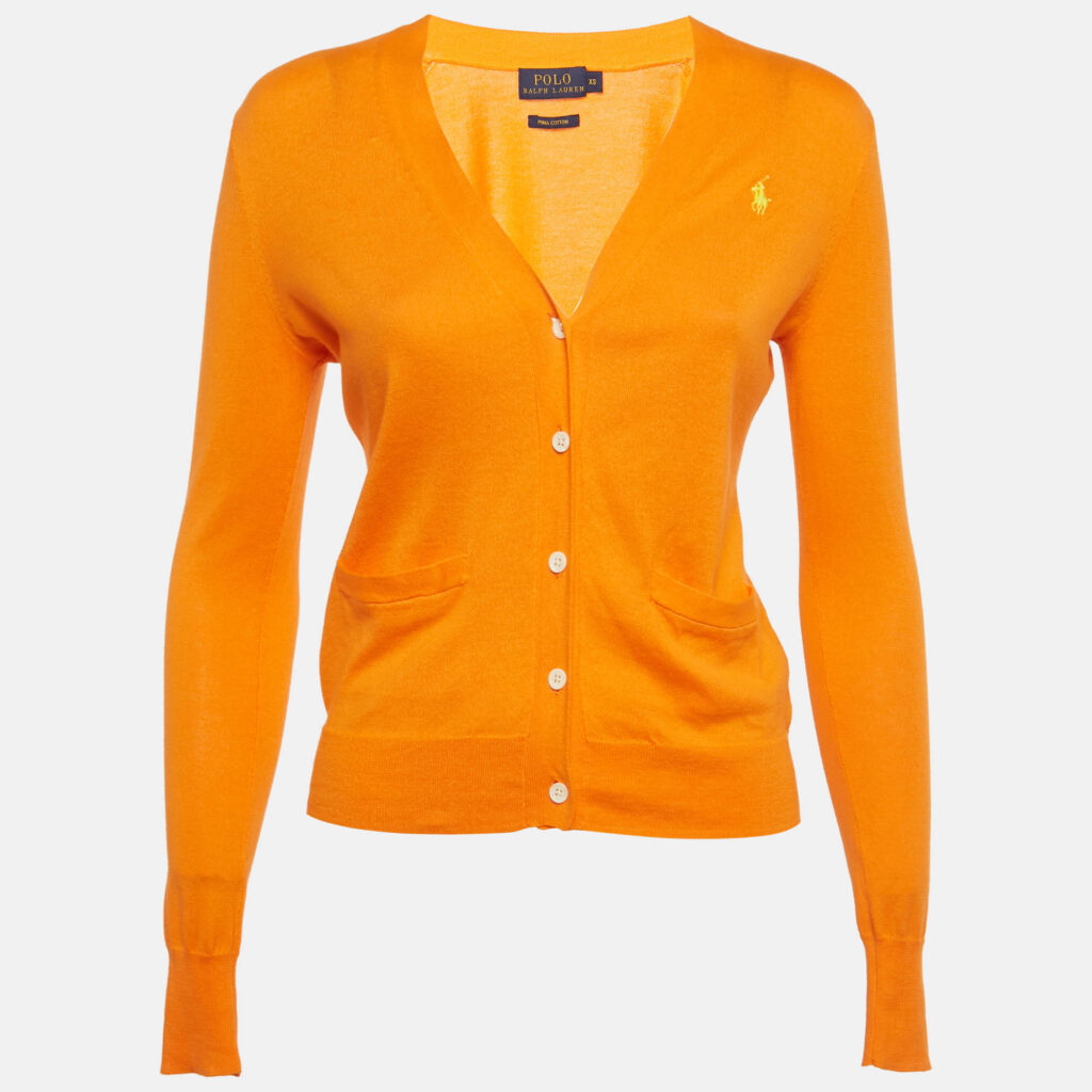 Polo Ralph Lauren Orange Cotton Knit Cardigan XS Polo Ralph Lauren Orange Cotton Knit Cardigan XS