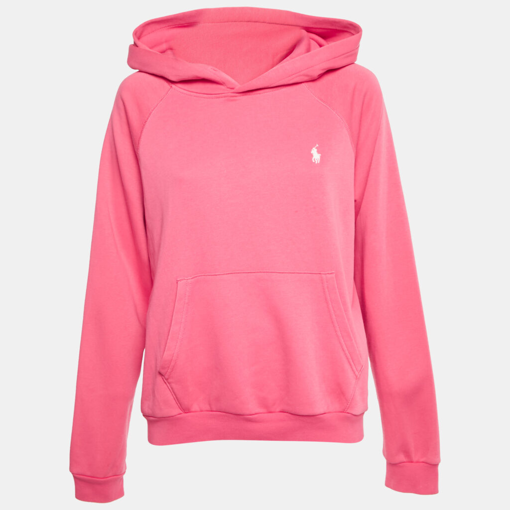 Polo Ralph Lauren Pink Logo Embroidered Cotton Hoodie L