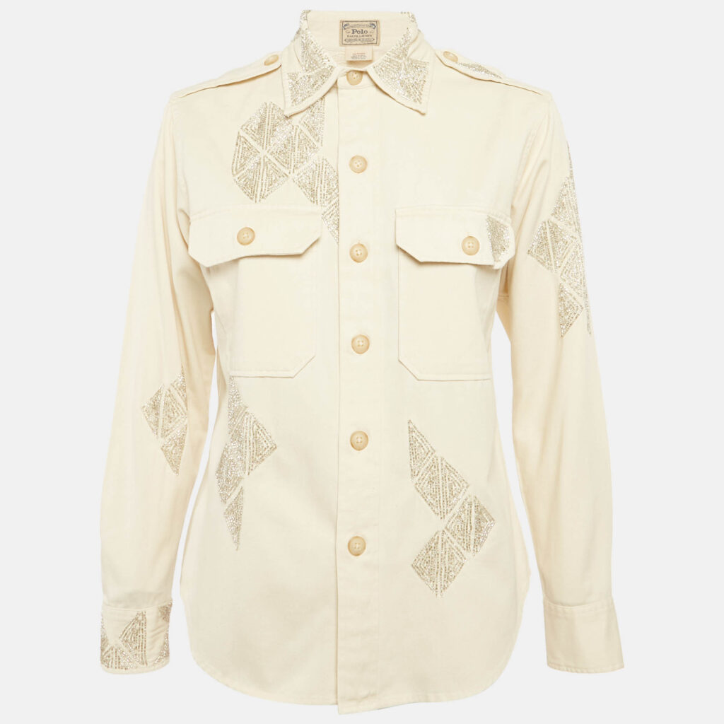 Polo Ralph Lauren Beige Beaded Gabardine Jacket XS