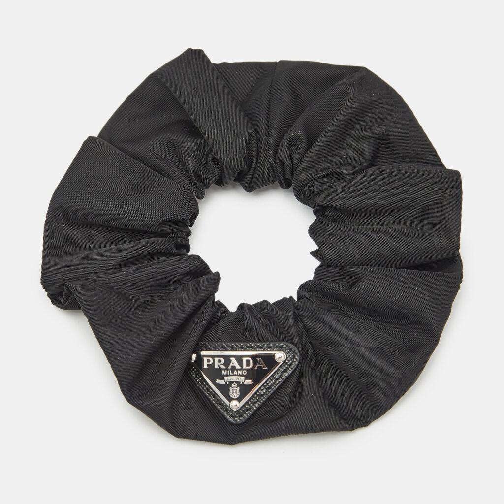 luxury-women-prada-new-accessories-p1169146-002-1.jpg Prada Black Nylon Logo Plaque Hair Scrunchie