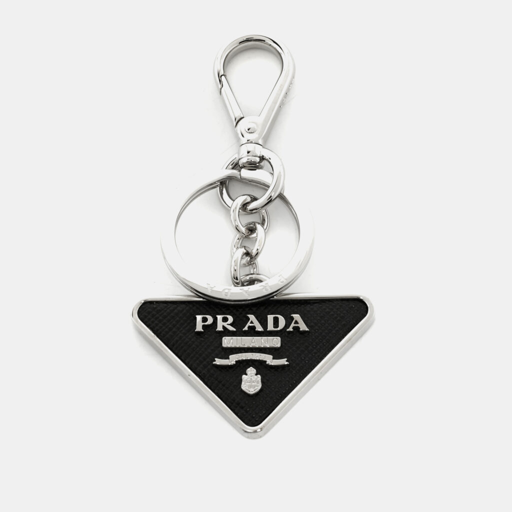 Prada Black Saffiano Leather Triangle Logo Key Chain Prada Black Saffiano Leather Triangle Logo Key Chain