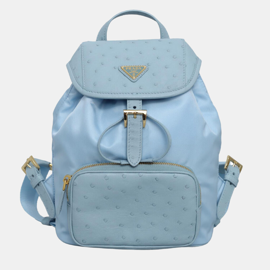 Prada Sky Blue Nylon and Ostrich Leather Backpack Prada Sky Blue Nylon and Ostrich Leather Backpack