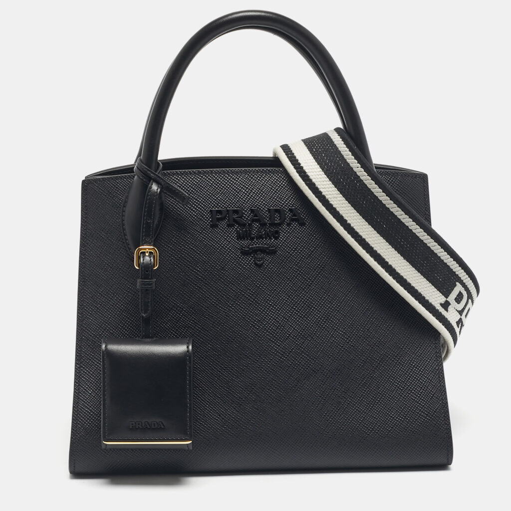 Prada Black Saffiano Cuir Leather Small Monochrome Tote Prada Black Saffiano Cuir Leather Small Monochrome Tote