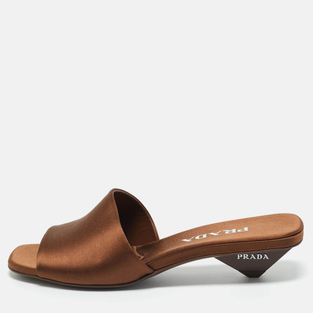 Prada Brown Satin Slide Sandals Size 36.5 Prada Brown Satin Slide Sandals Size 36.5