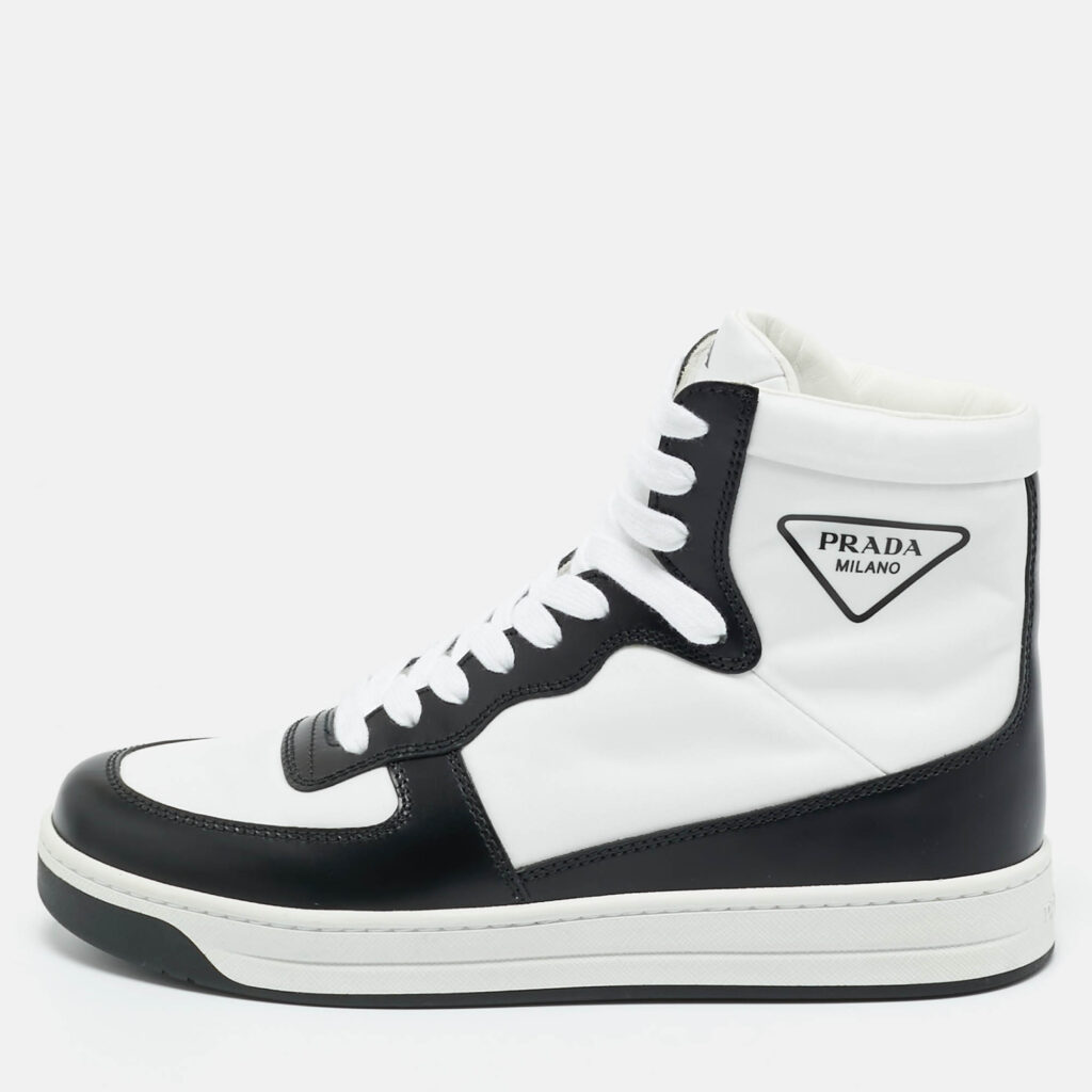 Prada White/Black Leather and Nylon New Avenue High Top Sneakers Size 37.5 Prada White/Black Leather and Nylon New Avenue High Top Sneakers Size 37.5