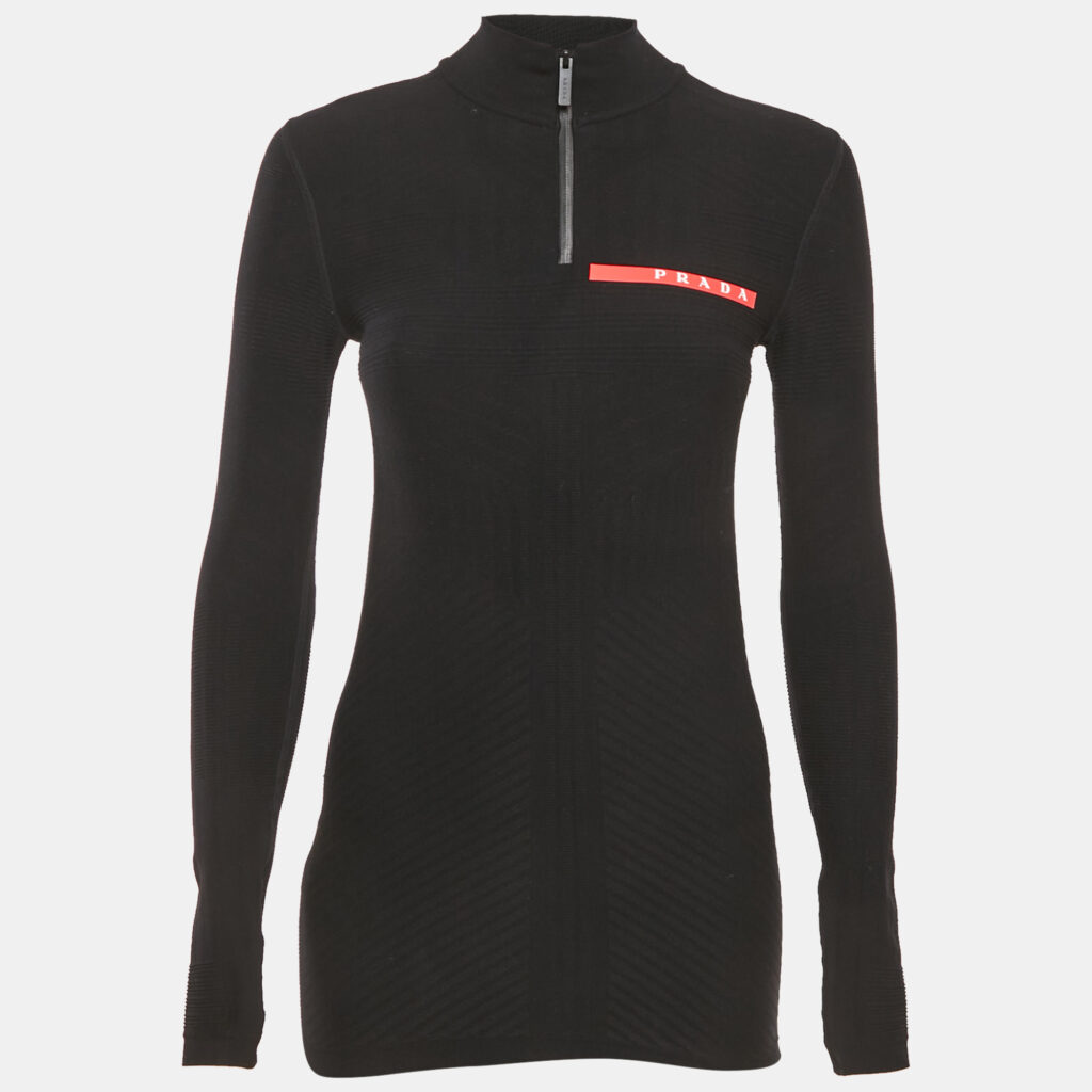 Prada Sport Black Textured Technical Jersey Zip-Up Top XXS/XS