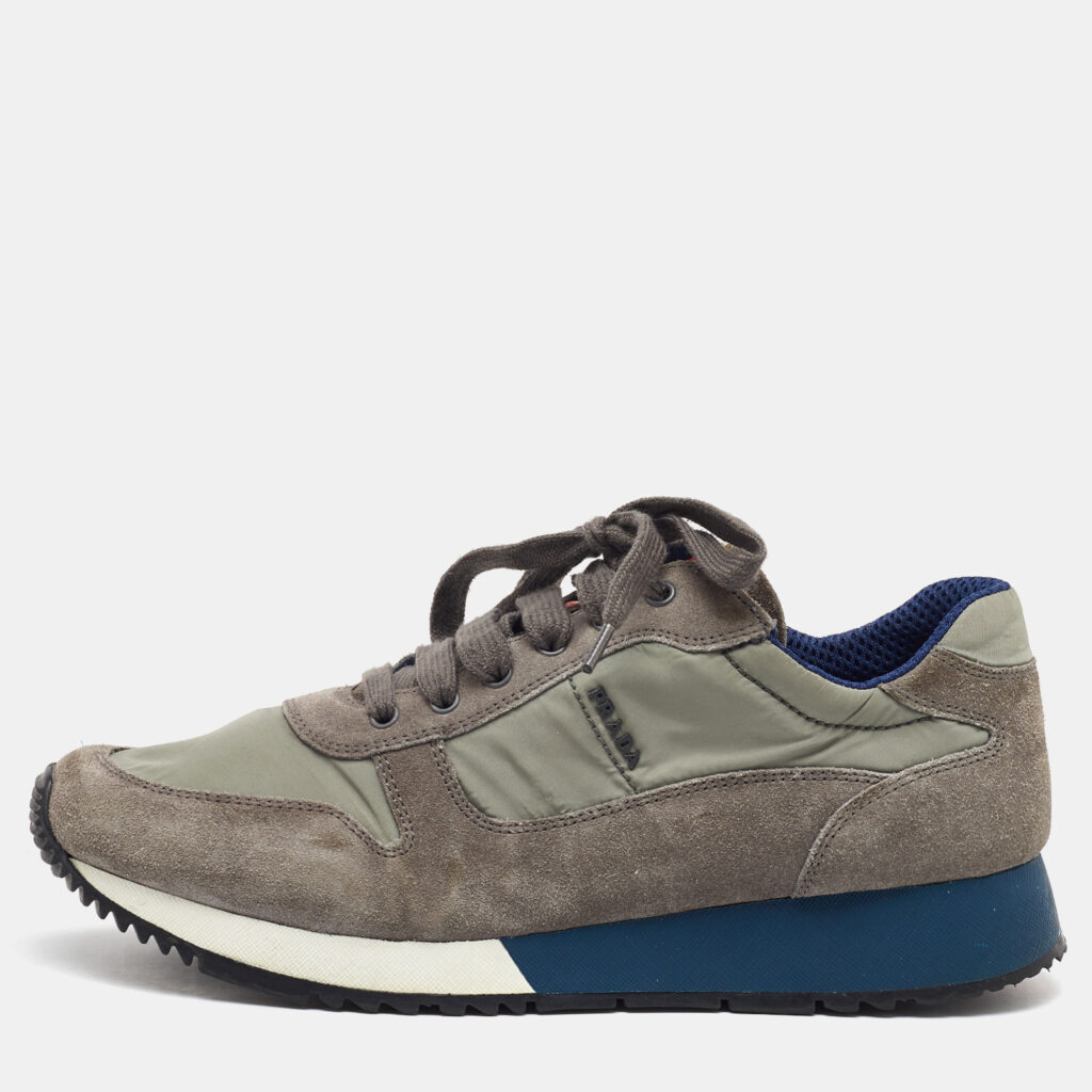 Prada Sport Grey/Light Green Suede and Nylon Low Top Sneakers Size 40 Prada Sport Grey/Light Green Suede and Nylon Low Top Sneakers Size 40