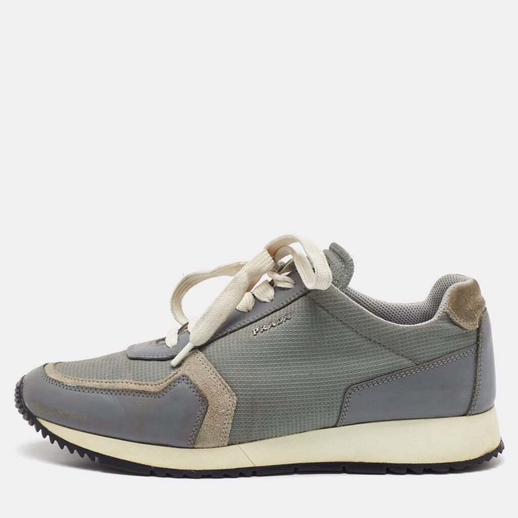 Prada Sport Light Grey Leather and Mesh Low Top Sneakers Size 40 Prada Sport Light Grey Leather and Mesh Low Top Sneakers Size 40
