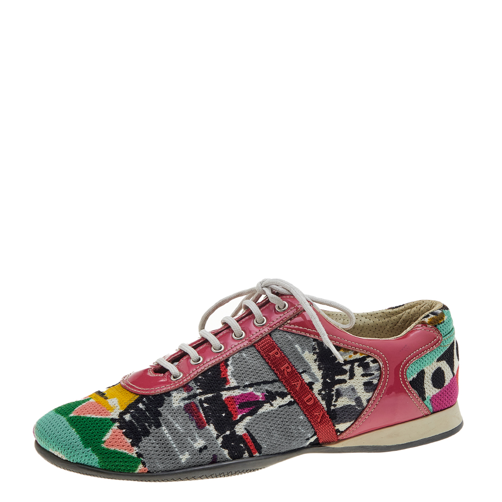 luxury-women-prada-sport-used-shoes-p611351-001-1.jpg Prada Sport Multicolor Fabric And Patent Leather Low Top Sneakers Size 38.5