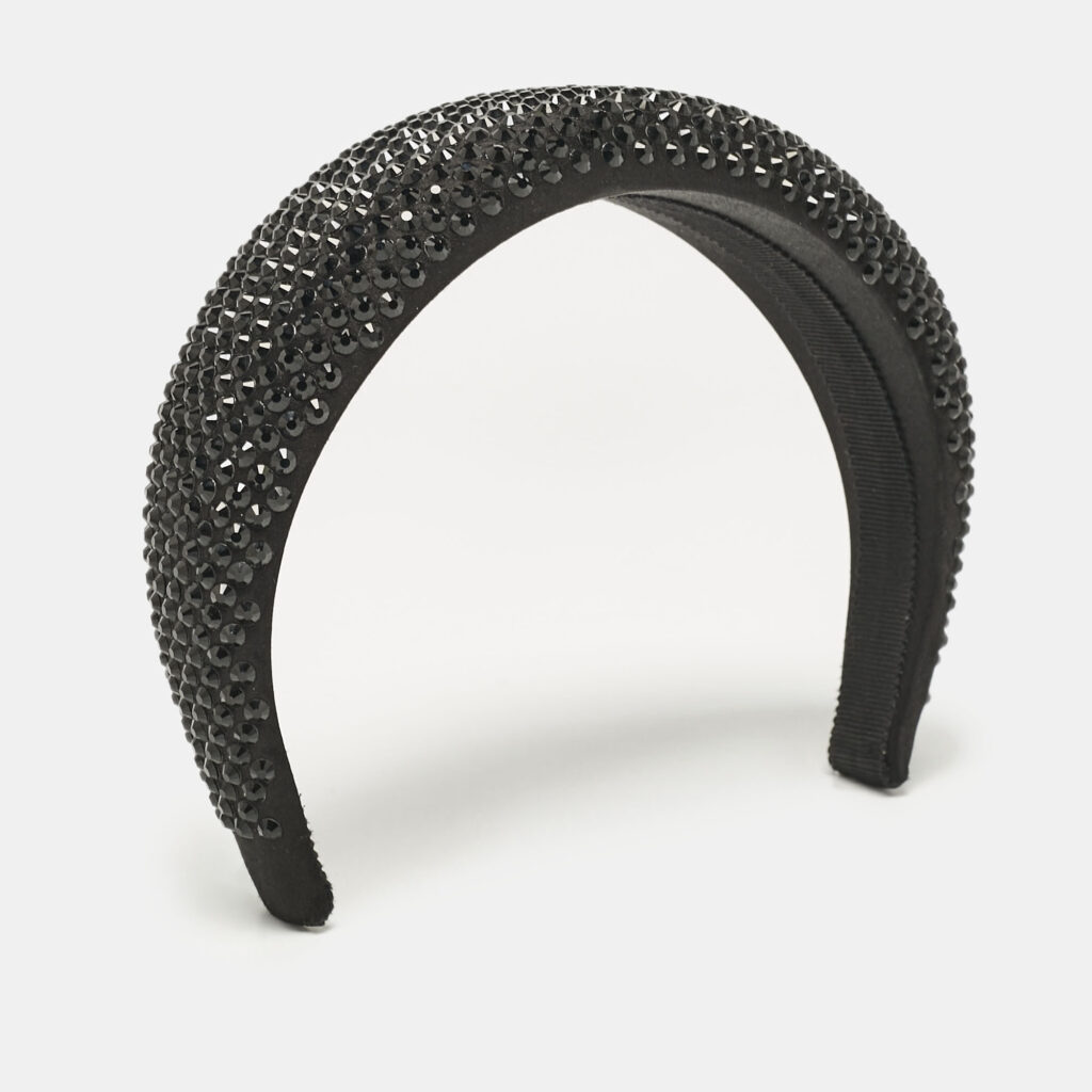 luxury-women-prada-used-accessories-p1116571-002-1.jpg Prada Black Crystals Embellished Satin Headband