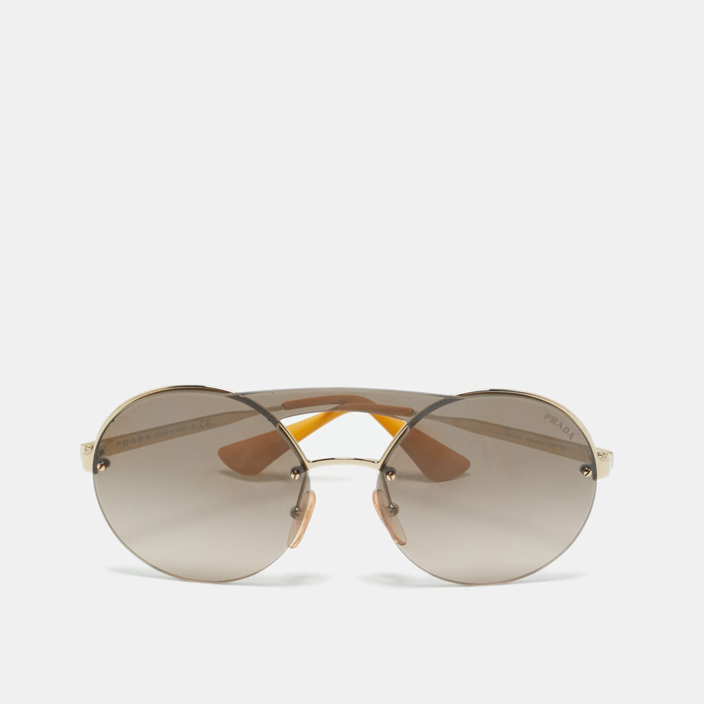 Prada Brown/Mustard Mirrored SPR 65T Round Sunglasses