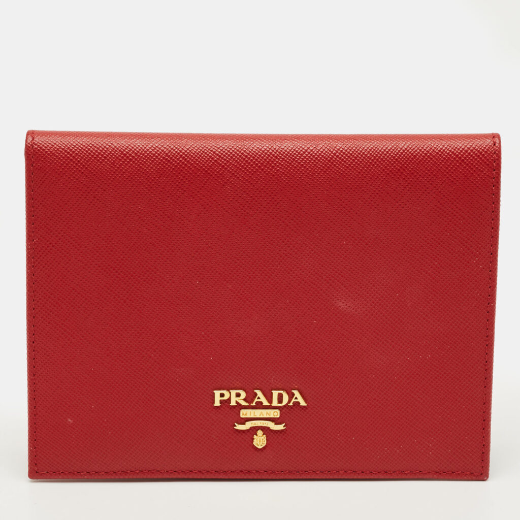 Prada Red Saffiano Metal Leather Logo Passport Holder Prada Red Saffiano Metal Leather Logo Passport Holder