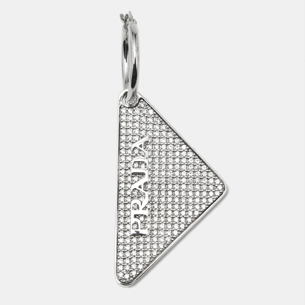 Prada Logo Symbole Crystals Sterling Silver Single Earring Prada Logo Symbole Crystals Sterling Silver Single Earring