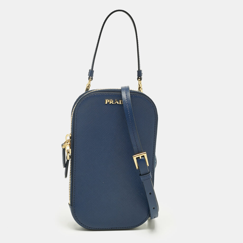 Prada Navy Blue Saffiano Lux Leather Phone Crossbody Bag Prada Navy Blue Saffiano Lux Leather Phone Crossbody Bag