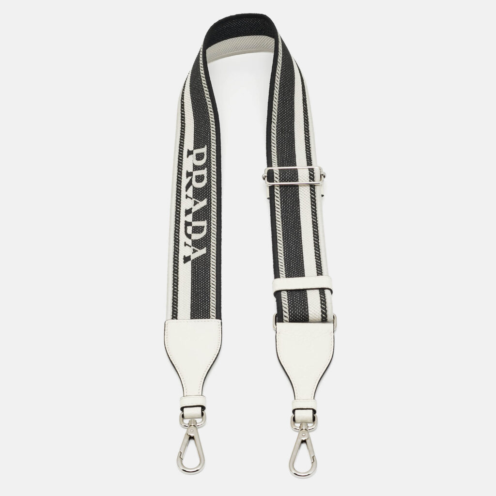 luxury-women-prada-used-accessories-p1249541-001.jpg Prada Stripe Bag Shoulder Strap Black/White Canvas and Leather