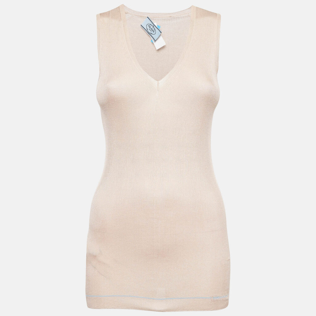 Prada Sand Brown Silk Knit Tank Top M