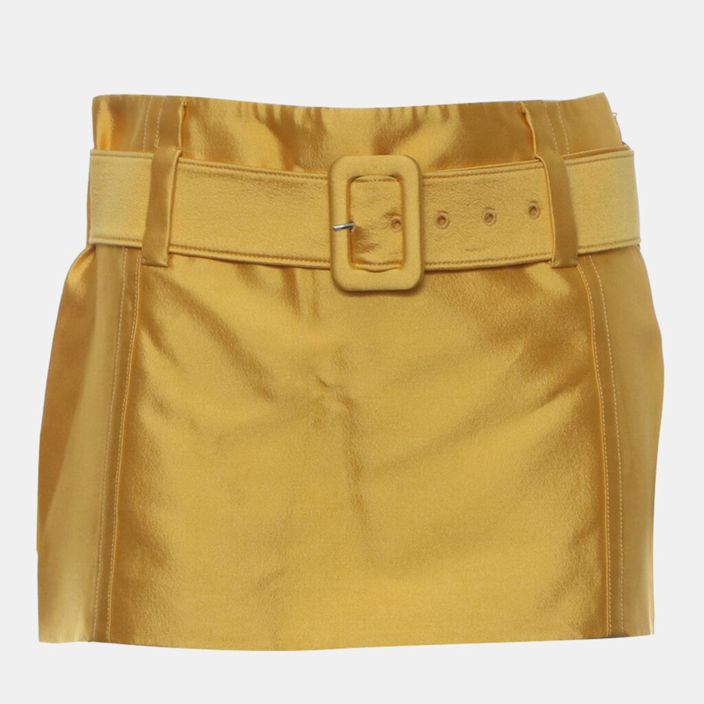 Prada Yellow Silk, Wool Belted Mini Skirt IT Women 36 Prada Yellow Silk, Wool Belted Mini Skirt IT Women 36