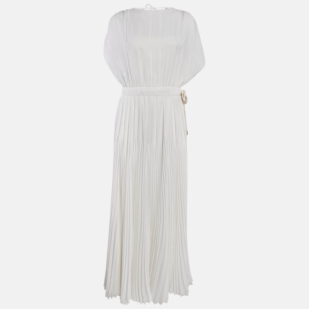 Prada White Silk Pleated Maxi Dress M Prada White Silk Pleated Maxi Dress M