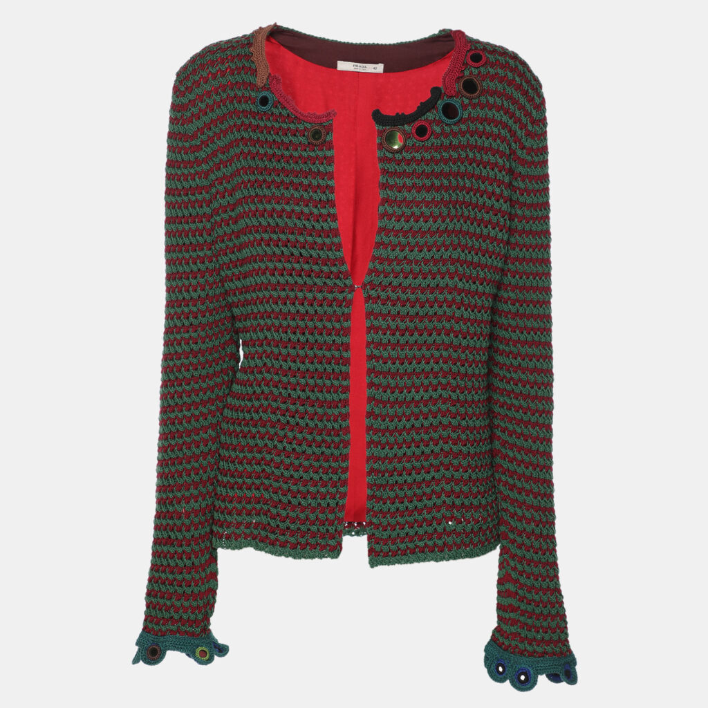 Prada Green/Burgundy Tweed Mirror Jacket M Prada Green/Burgundy Tweed Mirror Jacket M