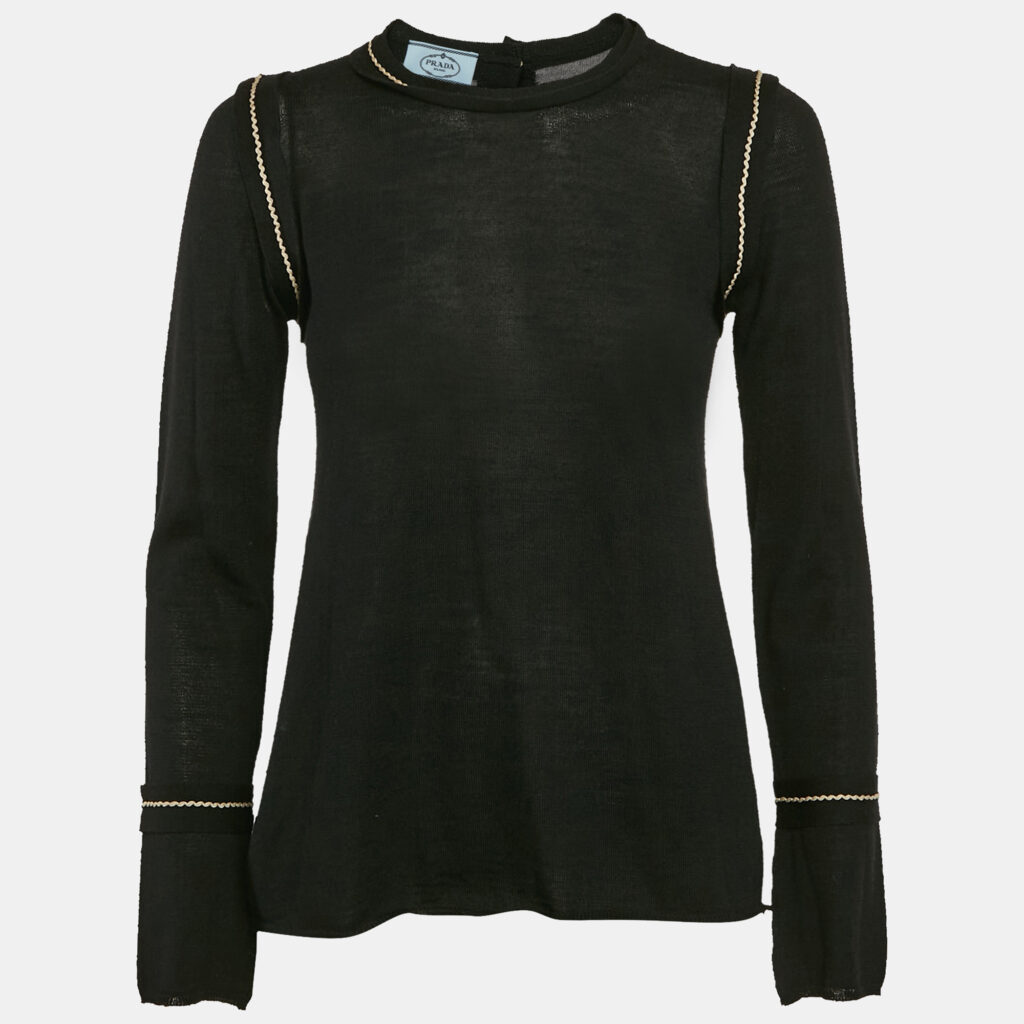 Prada Grey Knit Long Sleeve Open Back Sweater M
