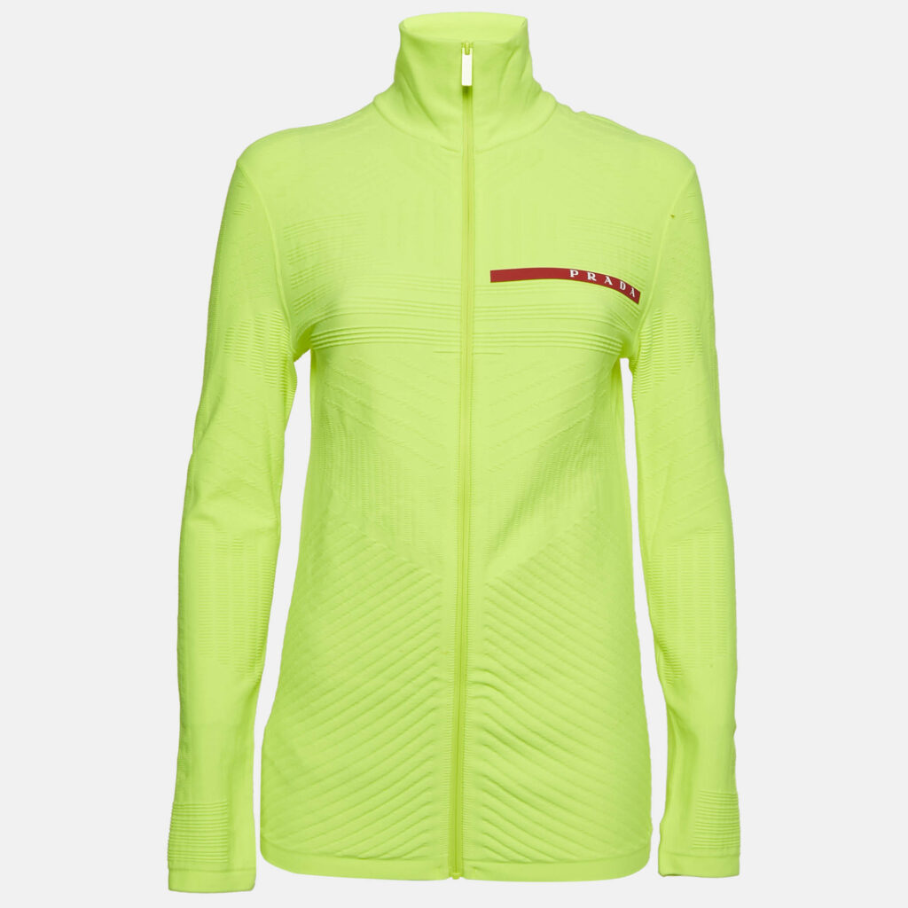 Prada Neon Green Textured Jersey Zip-Up Jacket S