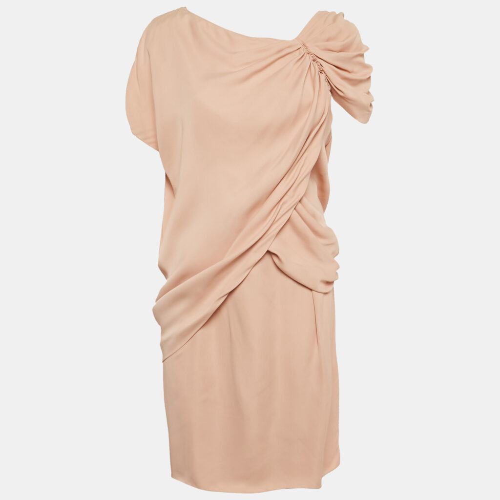 Prada Pink Satin Asymmetrical Draped Mini Shift Dress M Prada Pink Satin Asymmetrical Draped Mini Shift Dress M