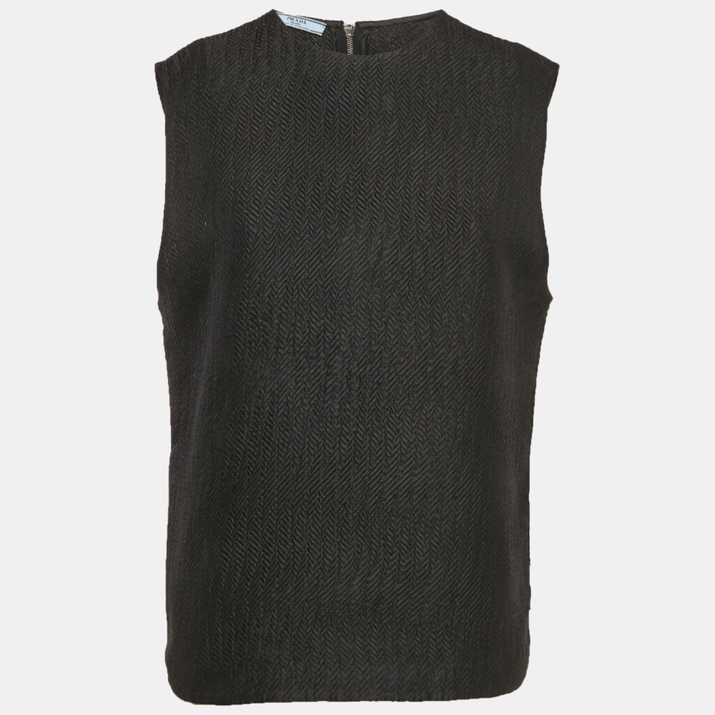 Prada Black Textured Crepe Sleeveless Top M Prada Black Textured Crepe Sleeveless Top M