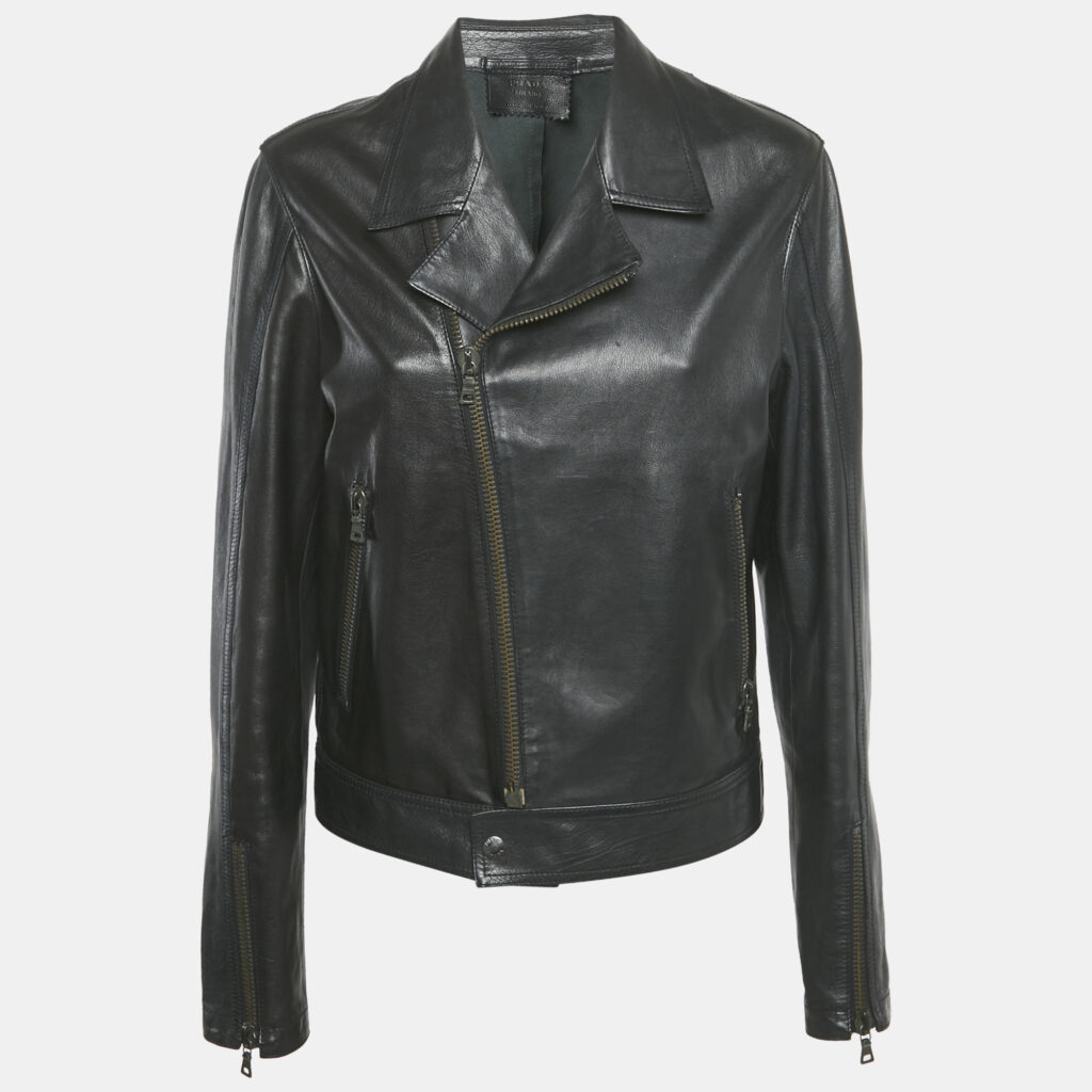 luxury-women-prada-used-clothes-p1171602-001-1.jpg Prada Black Leather Zip-Up Jacket M