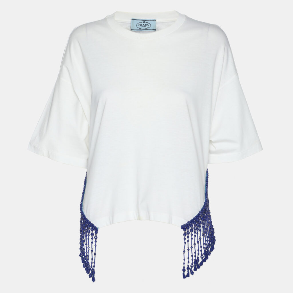 Prada White Jersey Embellished Top S Prada White Jersey Embellished Top S