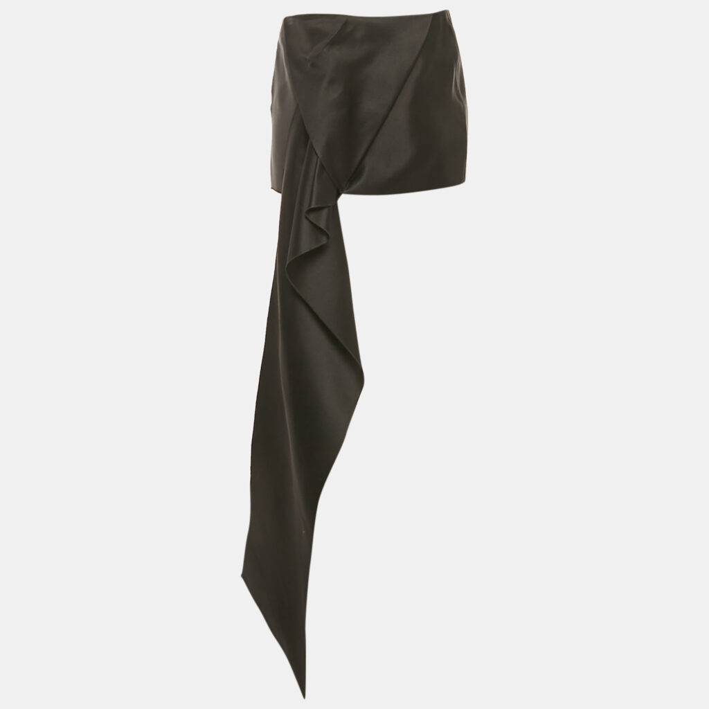Prada Black Satin Long Drape Detail Mini Skirt S Prada Black Satin Long Drape Detail Mini Skirt S