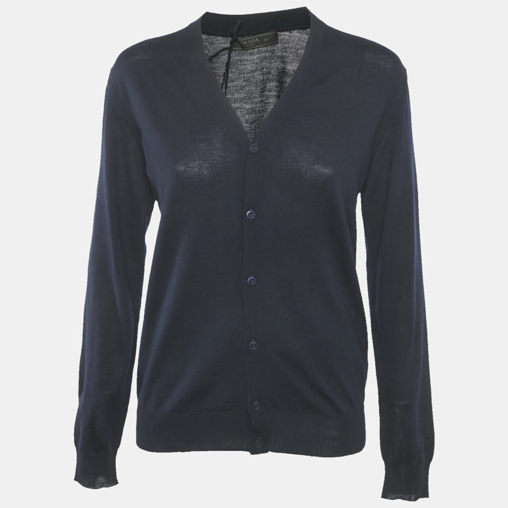 Prada Navy Blue Wool Button Front Cardigan XS Prada Navy Blue Wool Button Front Cardigan XS