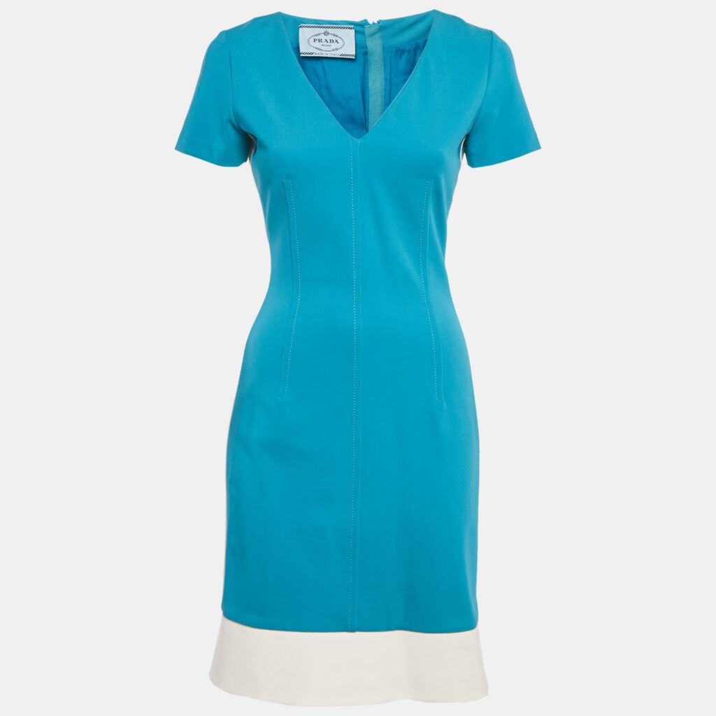 Prada Blue Jersey V-Neck Sheath Dress M Prada Blue Jersey V-Neck Sheath Dress M