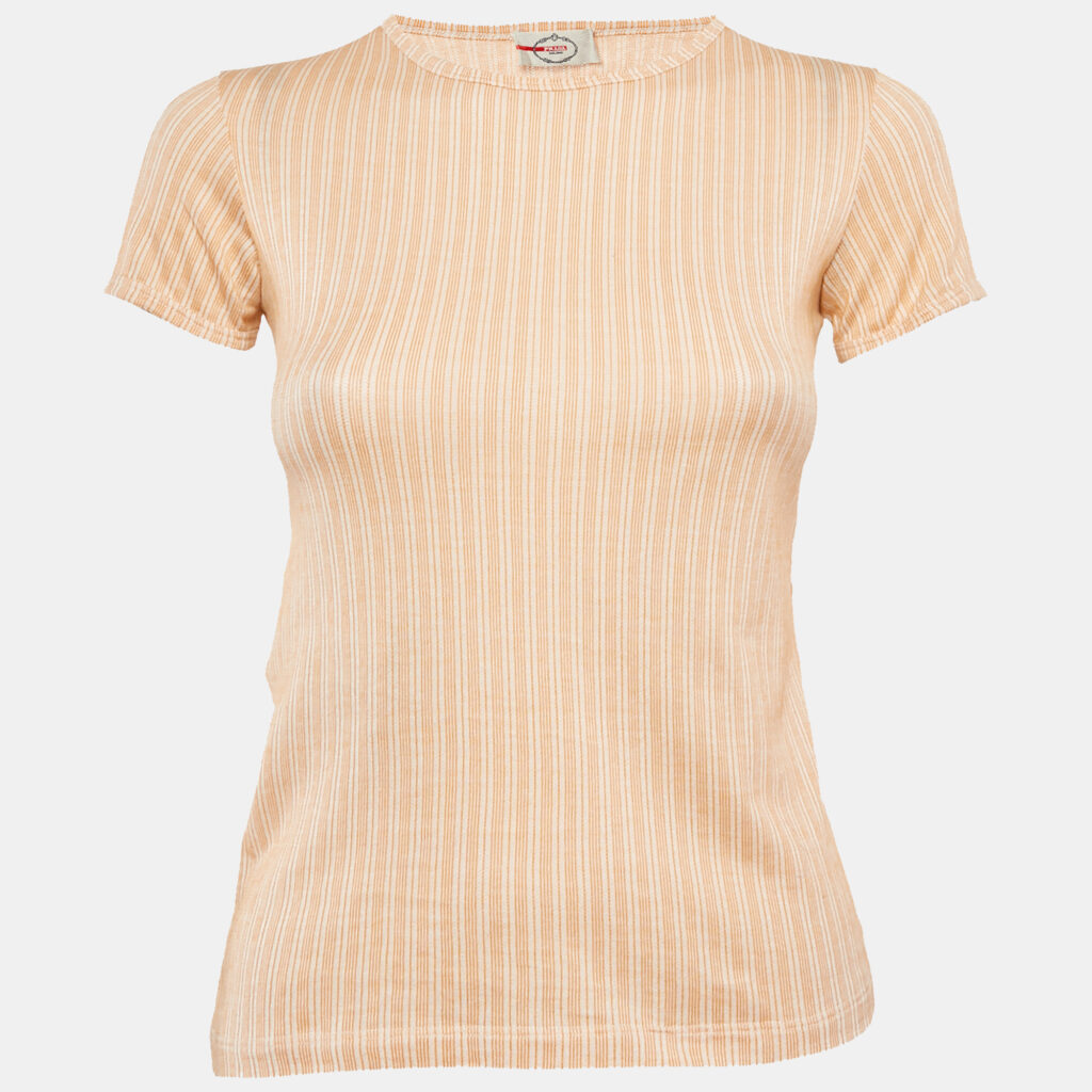 Prada Orange Stripped Jersey Fitted Top S Prada Orange Stripped Jersey Fitted Top S