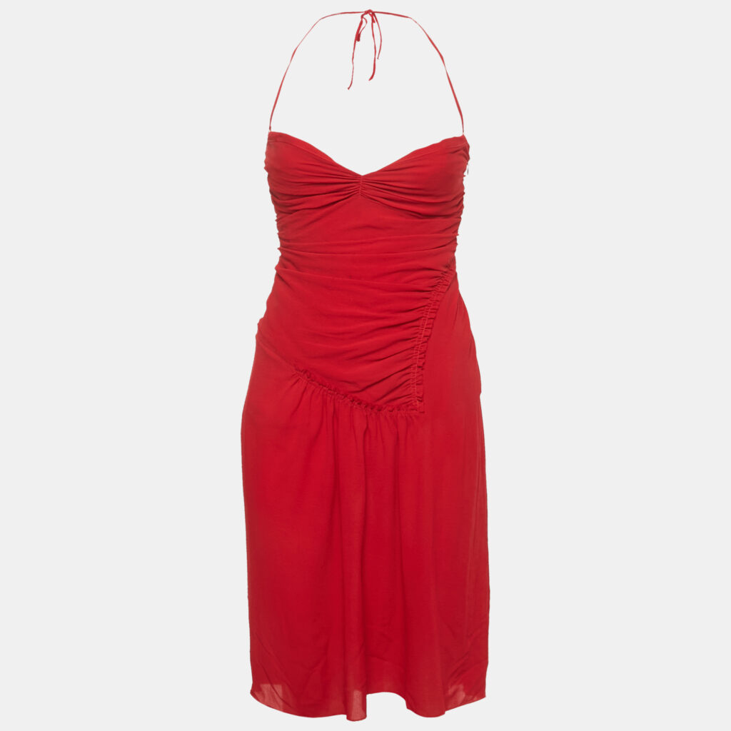 Prada Red Silk Ruched Mini Tube Dress M Prada Red Silk Ruched Mini Tube Dress M