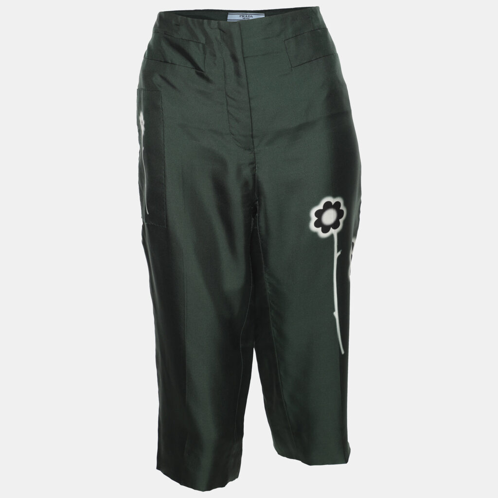 Prada Green Floral Silk Capri Pants M