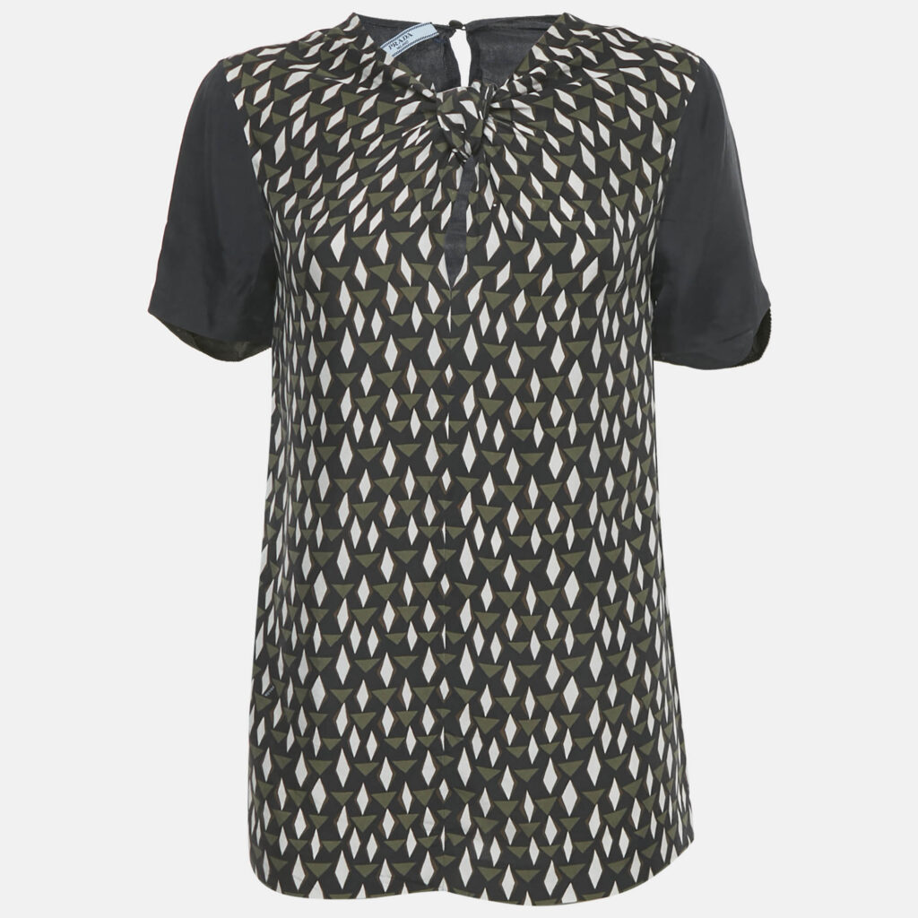 Prada Navy Blue Printed Silk Blouse S