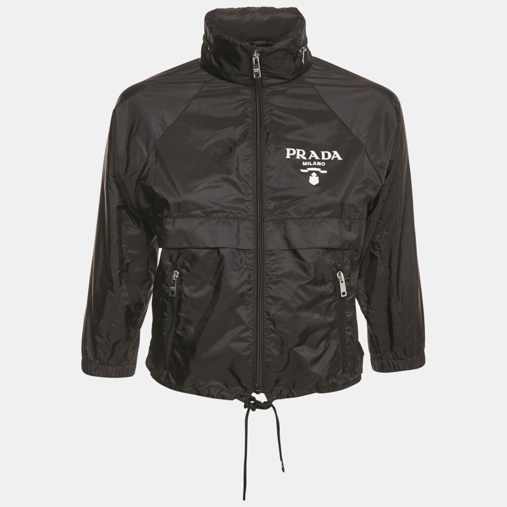 Prada Black Re-Nylon Zip-Up Hooded Jacket S Prada Black Re-Nylon Zip-Up Hooded Jacket S