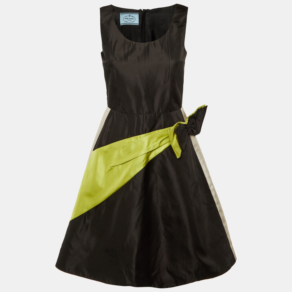 Prada Black Silk Satin Bow Detail Sleeveless Dress S Prada Black Silk Satin Bow Detail Sleeveless Dress S