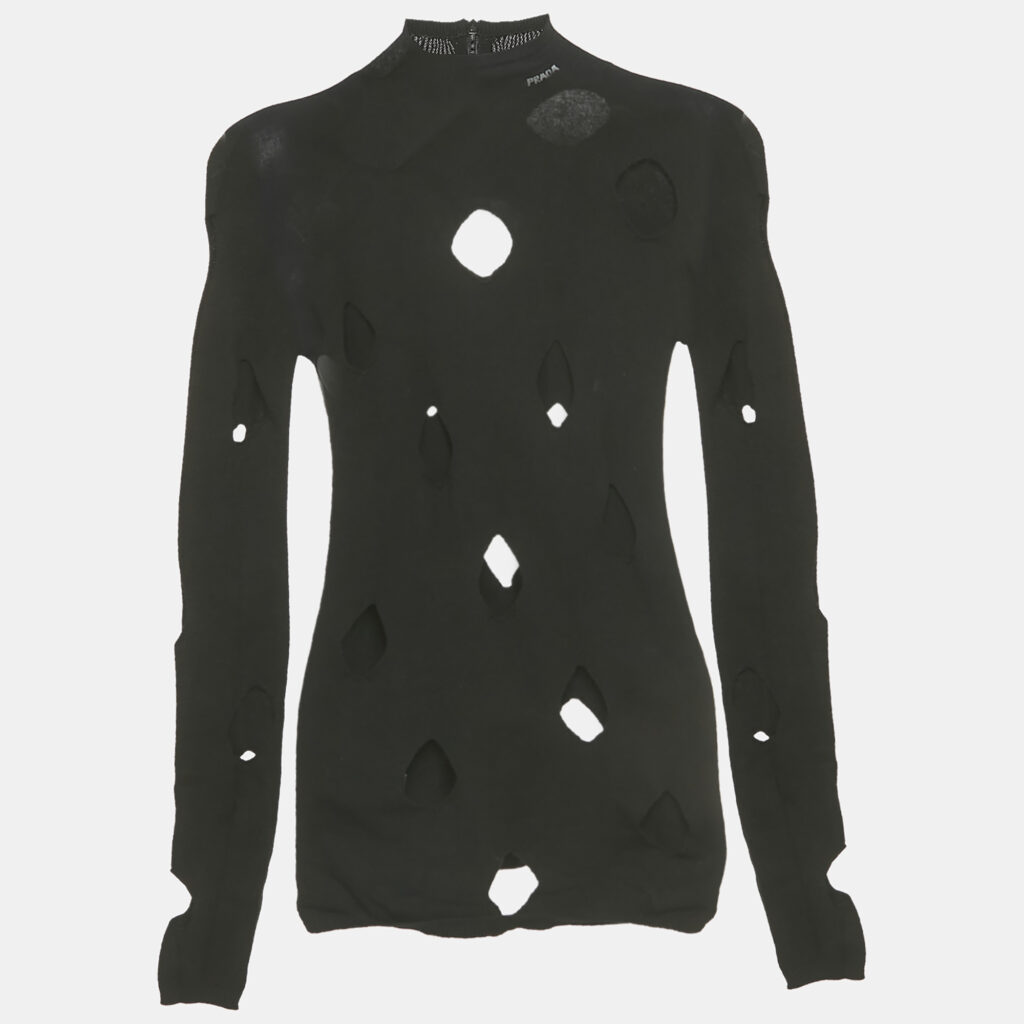 Prada Black Cut-Out Jersey High Neck Sweater S Prada Black Cut-Out Jersey High Neck Sweater S