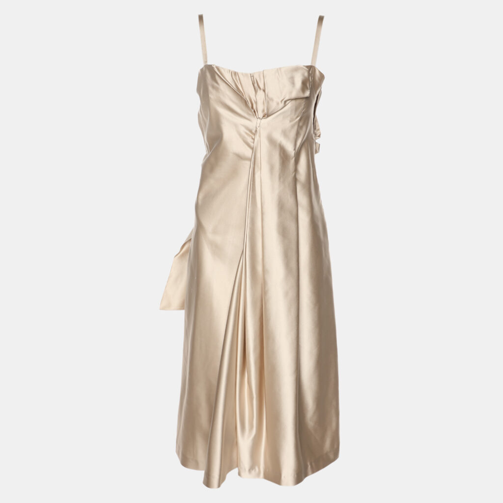 Prada Beige Satin Ruffle Midi Dress S Prada Beige Satin Ruffle Midi Dress S