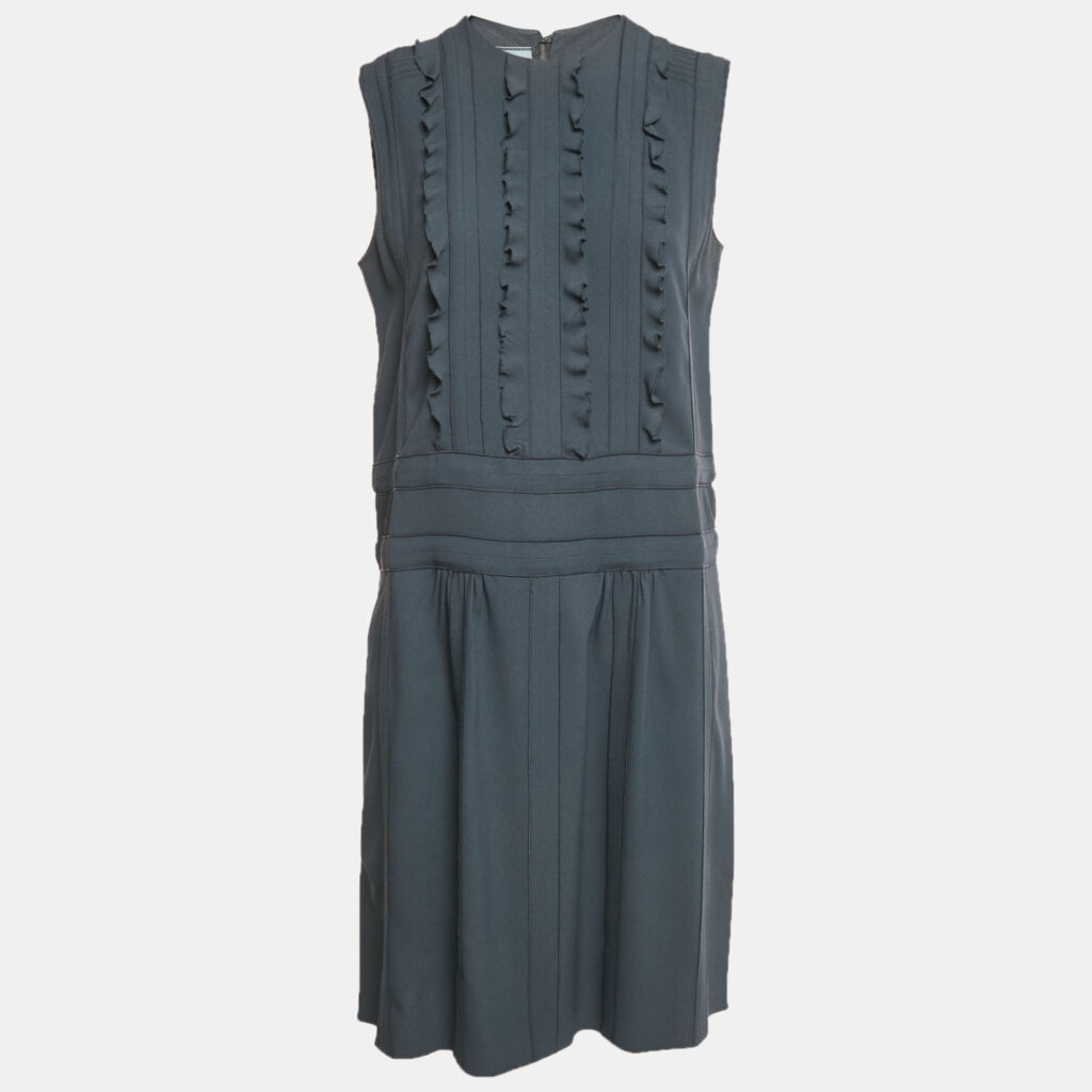 Prada Grey Crepe Ruffle Detail Short Dress M Prada Grey Crepe Ruffle Detail Short Dress M