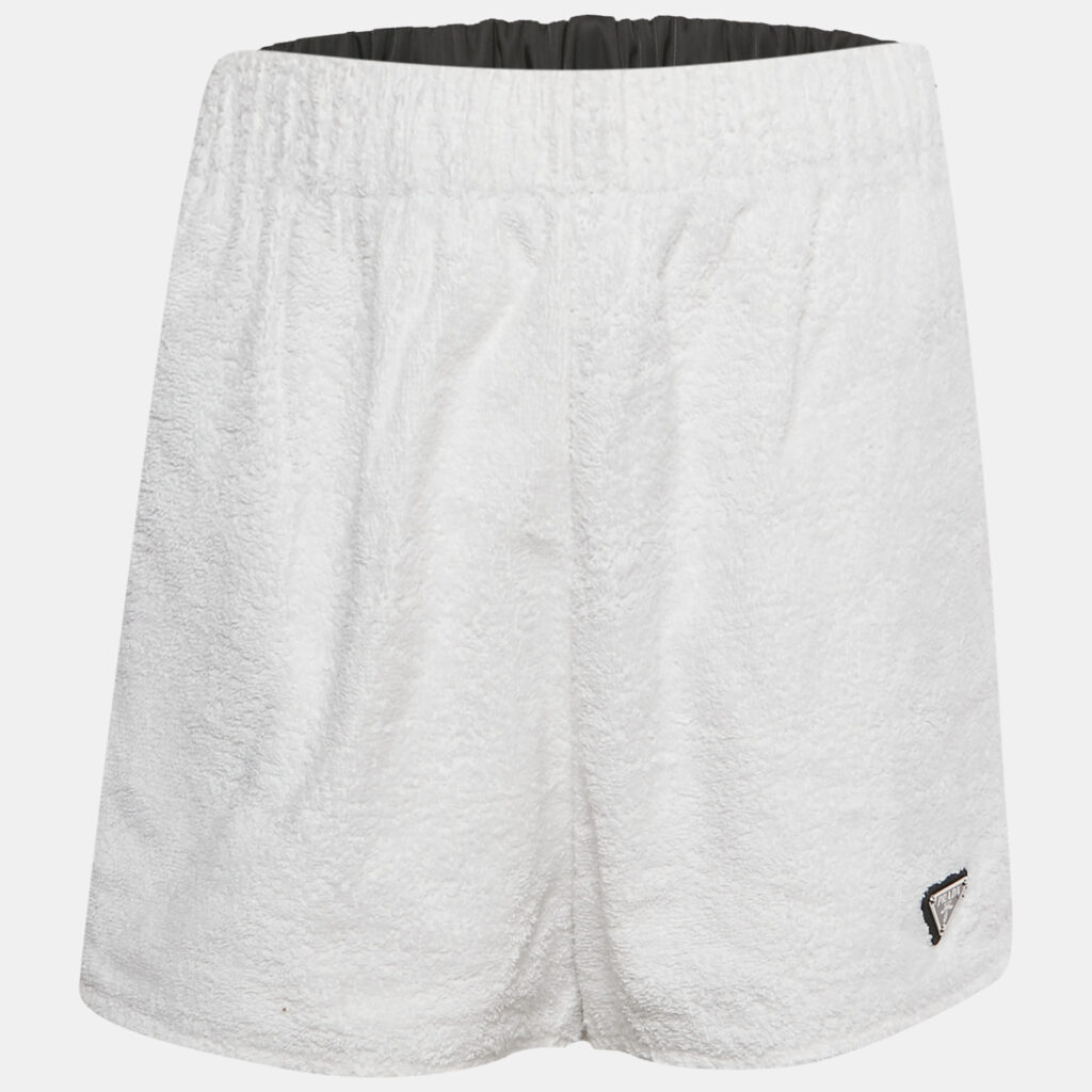 Prada White Terry Triangle Logo Applique Shorts M