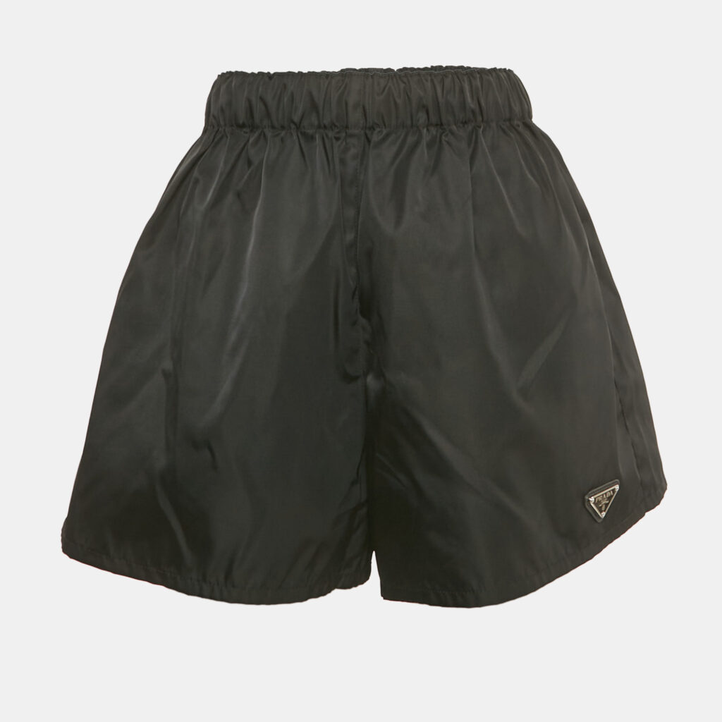 Prada Black Triangle Enamel Logo Re-Nylon Shorts S