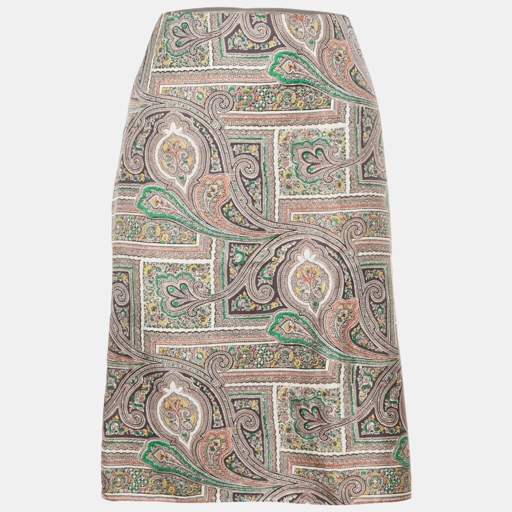 Prada Grey Paisley Print Silk Knee Length Skirt M Prada Grey Paisley Print Silk Knee Length Skirt M