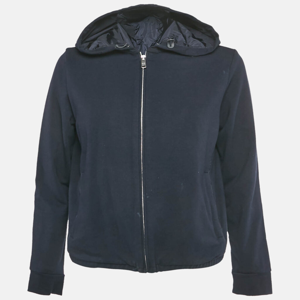 Prada Navy Blue Cotton Zip Up Hooded Pullover M Prada Navy Blue Cotton Zip Up Hooded Pullover M