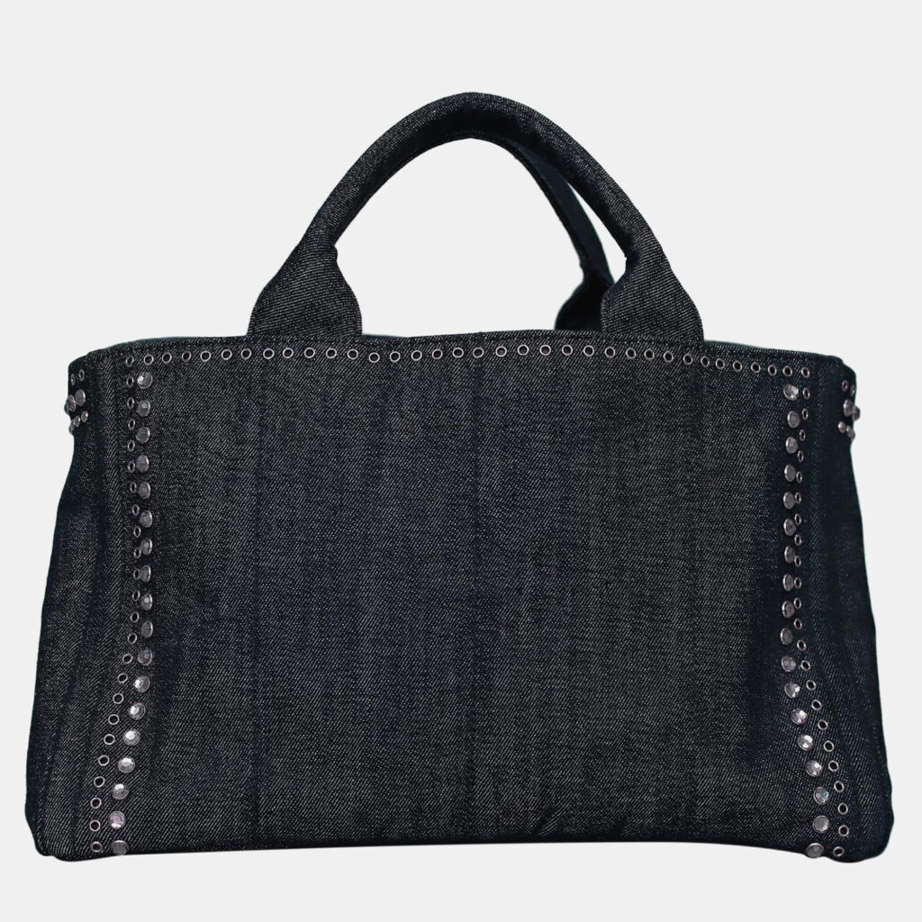 Prada Crystal Embellished & Eyelet Denim Two-Way Bag