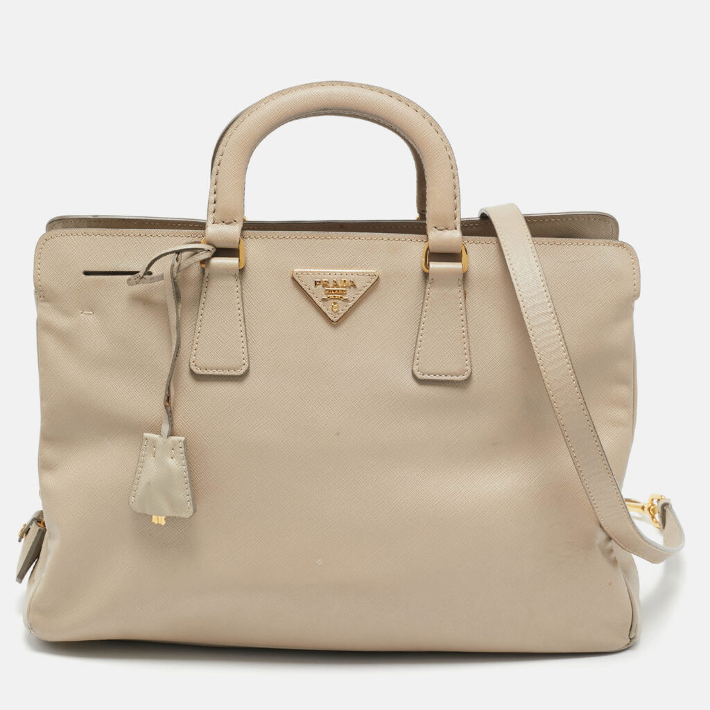 Prada Beige Leather Middle Zip Tote Prada Beige Leather Middle Zip Tote