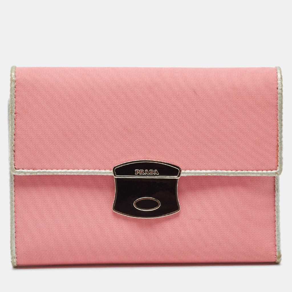 Prada Pink/Silver Nylon and Leather Trifold Wallet Prada Pink/Silver Nylon and Leather Trifold Wallet